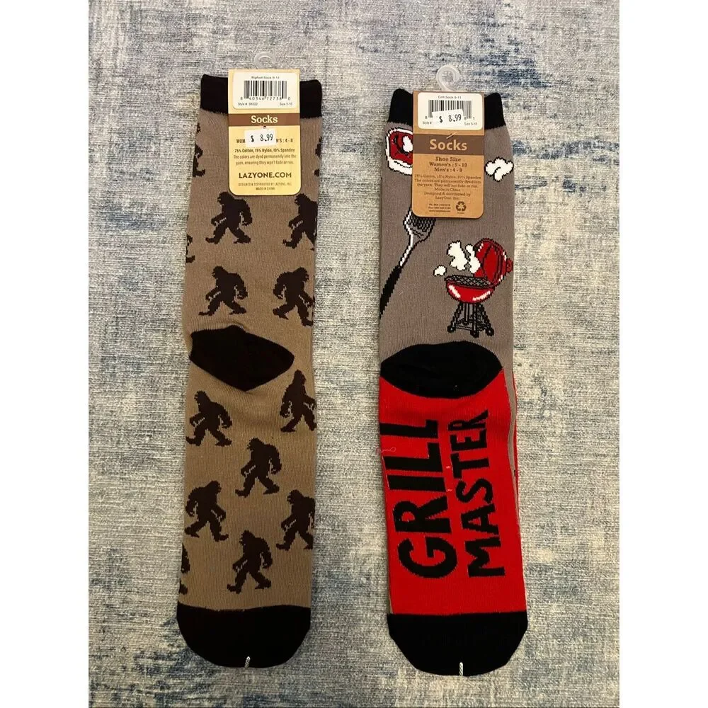 New Lazy One Gray Black Red Bigfoot Grill Master Socks Womens 5 - 10 Mens 4 - 8